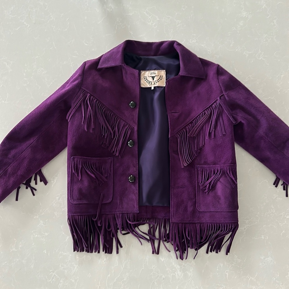 Bull Genuine leather purple suede girls size large fringe jacket like new